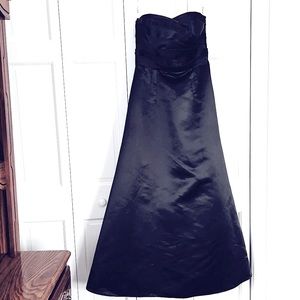 Black Bari Jay Strapless Dress - Size 8 -Satin Look Long - Petite- Length 49